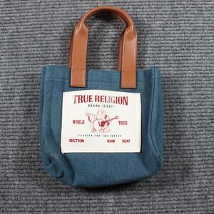 True Religion Mini Denim Tote Bag Blue Jean w/ Buddha Patch Small